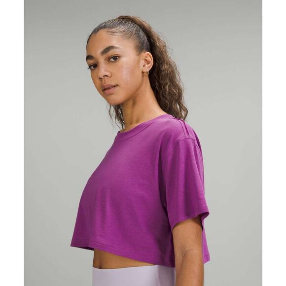 LULULEMON All Yours Cropped T-Shirt Size 4 Vivid Plum - Picture 2 of 6